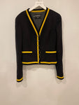 *HOT* Chanel 1994 Vintage Black and Yellow Wool Jacket & Midi Skirt Set with CC Logo Button Details Size FR 40 (UK 12)
