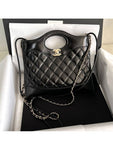 31 Gold Hardware Small Shiny Lambskin Shoulder Bag Black Chanel