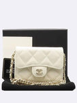 AP2569 White Color Caviar Skin Card Holder Zip Up Wallet On Chain Chanel