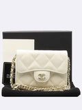 AP2569 White Color Caviar Skin Card Holder Zip Up Wallet On Chain Chanel