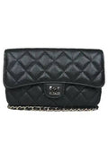 AP2096 COCO Champagne Gold Logo Black Caviar Double Phone Holder Chain Cross Bag Chanel
