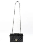 A92796 Black Patent Chevron COCO Boy Silver Logo Chain Shoulder Bag Chanel