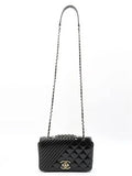 A92796 Black Patent Chevron COCO Boy Silver Logo Chain Shoulder Bag Chanel