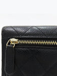 A82288 Black caviar skin gold COCO logo quilted classic small flap bi fold wallet Chanel