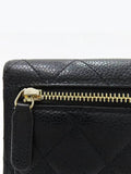 A82288 Black caviar skin gold COCO logo quilted classic small flap bi fold wallet Chanel