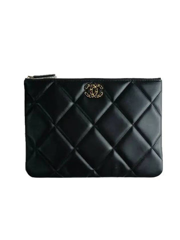 19 Medium Lambskin Clutch Bag Black Chanel