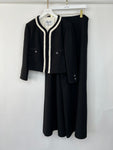 *SUPER HOT* Chanel 22C Black, White Metallic Tweed Trim Silk Jacket and Wide-Leg Trouser Set with Crystal CC Logo Detail Size FR 42-44 (UK 14-16) Jacket RRP ¬£5,420