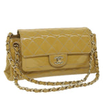 Chanel Matelasse Chain Shoulder Bag Patent leather Yellow CC Auth 58350A