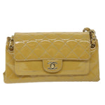 Chanel Matelasse Chain Shoulder Bag Patent leather Yellow CC Auth 58350A
