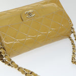Chanel Matelasse Chain Shoulder Bag Patent leather Yellow CC Auth 58350A