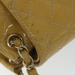 Chanel Matelasse Chain Shoulder Bag Patent leather Yellow CC Auth 58350A