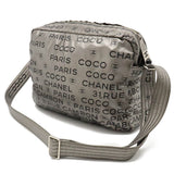 Chanel Logo Shoulder Bag  Pochette Nylon Silver Black Silver A46531