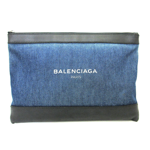 balenciaga Denim Canvas Leather Clutch Bag