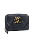 19 Zip Around Lambskin Card Wallet Black Chanel