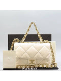 AS3499 White color lambskin quilting COCO gold logo big chain 22B medium flap shoulder bag Chanel