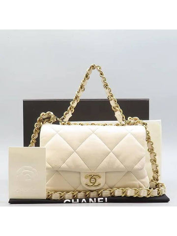 AS3499 White color lambskin quilting COCO gold logo big chain 22B medium flap shoulder bag Chanel