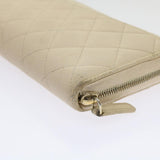 Chanel Long Wallet Caviar Skin White CC Auth 65288