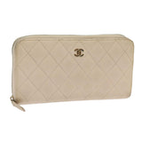 Chanel Long Wallet Caviar Skin White CC Auth 65288