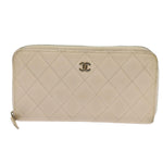 Chanel Long Wallet Caviar Skin White CC Auth 65288