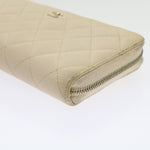 Chanel Long Wallet Caviar Skin White CC Auth 65288