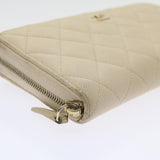 Chanel Long Wallet Caviar Skin White CC Auth 65288