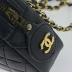 Chanel Matelasse Chain Shoulder Bag Leather Navy CC Auth 65588
