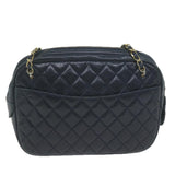 Chanel Matelasse Chain Shoulder Bag Leather Navy CC Auth 65588