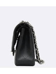 A01112 Black Caviar Skin Classic Medium Silver Chain Flap Shoulder Bag Chanel