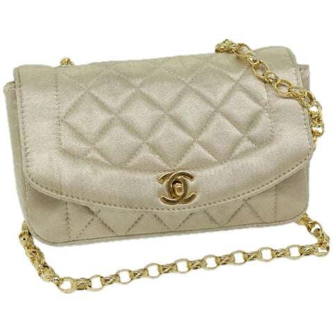 Chanel Matelasse Chain Shoulder Bag Satin Gold CC Auth 67057A
