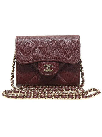 AP0238 Burgundy caviar gold CC logo classic clutch with chain card wallet cross bag 31st Chanel