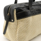 Chanel Logo Handbags Mini Boston Cotton Leather Natural Black Black Silver Gold  Blumin