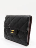 A82288 Black caviar skin gold COCO logo quilted classic small flap bi fold wallet Chanel