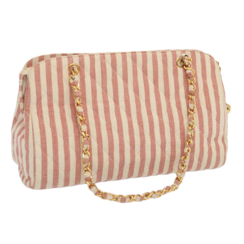 Chanel Matelasse Chain Shoulder Bag Canvas White Red CC Auth 69059SA