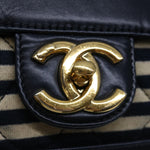 Chanel Matelasse Chain Shoulder Bag Cotton White Navy CC Auth 69062A