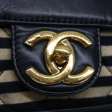 Chanel Matelasse Chain Shoulder Bag Cotton White Navy CC Auth 69062A