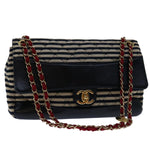 Chanel Matelasse Chain Shoulder Bag Cotton White Navy CC Auth 69062A