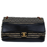 Chanel Matelasse Chain Shoulder Bag Cotton White Navy CC Auth 69062A