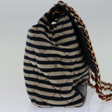 Chanel Matelasse Chain Shoulder Bag Cotton White Navy CC Auth 69062A