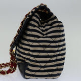 Chanel Matelasse Chain Shoulder Bag Cotton White Navy CC Auth 69062A