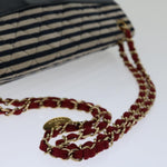 Chanel Matelasse Chain Shoulder Bag Cotton White Navy CC Auth 69062A