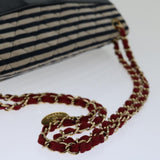 Chanel Matelasse Chain Shoulder Bag Cotton White Navy CC Auth 69062A