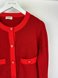 *HOT* Chanel Red Long Sleeve Knit Mini Dress with Multi Icon Logo Button Details FR 38 (UK 10)