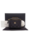 AP1340 Black Caviar Skin Vanity Gold Mini Chain Cross Bag Chanel