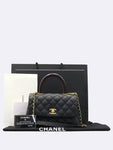 A92990 Black Caviar Grained Vintage Gold Coco Handle Small Flap Tote Bag Chain Cross Trap 2way Chanel