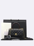 A92990 Black Caviar Grained Vintage Gold Coco Handle Small Flap Tote Bag Chain Cross Trap 2way Chanel