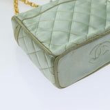 Chanel Matelasse Chain Shoulder Bag Satin Light Blue CC Auth 70064A