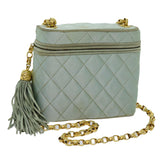 Chanel Matelasse Chain Shoulder Bag Satin Light Blue CC Auth 70064A