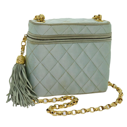 Chanel Matelasse Chain Shoulder Bag Satin Light Blue CC Auth 70064A