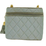 Chanel Matelasse Chain Shoulder Bag Satin Light Blue CC Auth 70064A