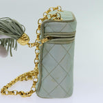 Chanel Matelasse Chain Shoulder Bag Satin Light Blue CC Auth 70064A